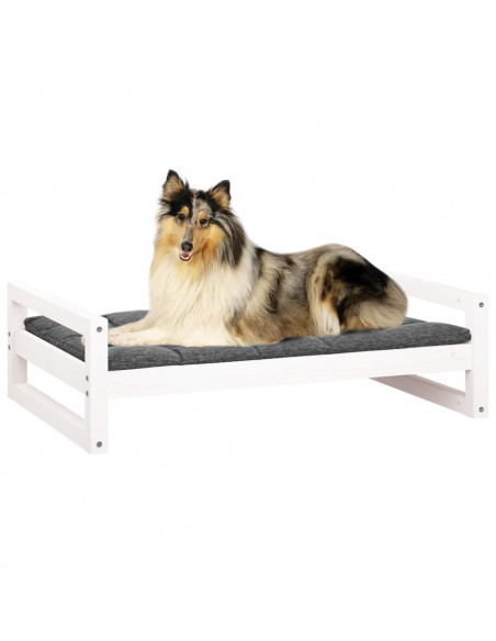 Cuccia per Cani Bianca 95,5x65,5x28cm in Legno Massello di Pino