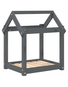 Cuccia per Cani Grigia 61x50x70  cm in Legno Massello di Pino 2