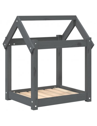Cuccia per Cani Grigia 61x50x70  cm in Legno Massello di Pino