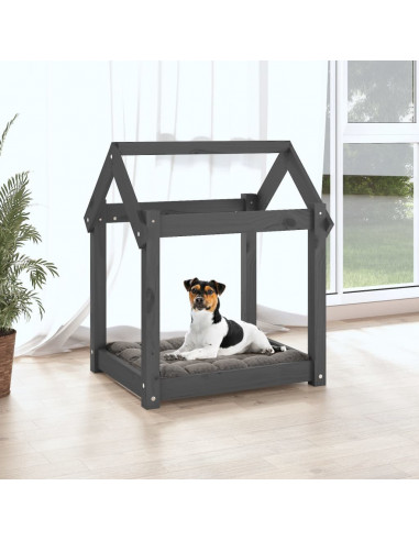 Cuccia per Cani Grigia 61x50x70  cm in Legno Massello di Pino