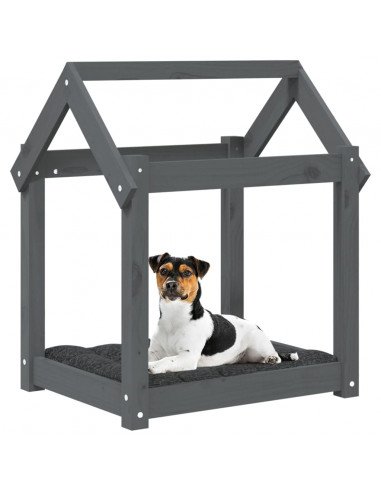 Cuccia per Cani Grigia 61x50x70  cm in Legno Massello di Pino