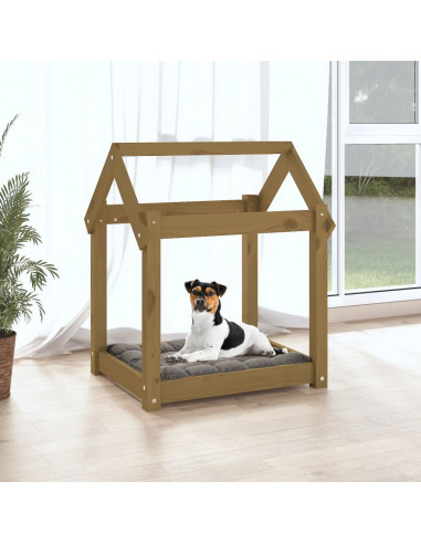 Cuccia per Cani Miele 61x50x70 cm in Legno Massello di Pino