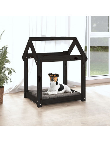 Cuccia per Cani Nera 61x50x70 cm in Legno Massello di Pino