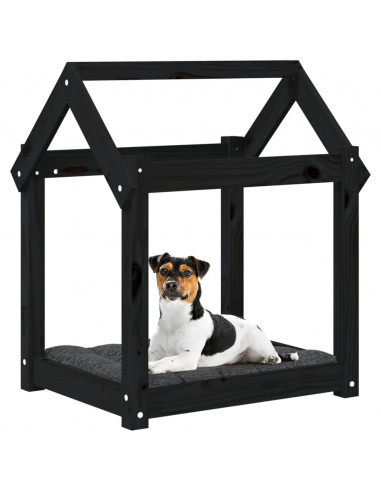 Cuccia per Cani Nera 61x50x70 cm in Legno Massello di Pino