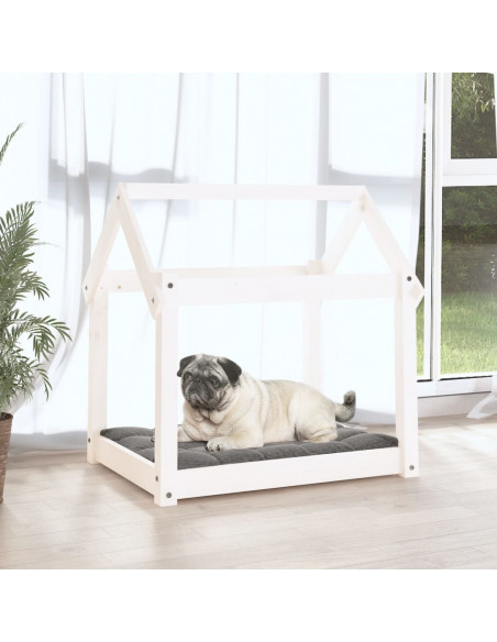 Cuccia per Cani Bianca 71x55x70 cm in Legno Massello di Pino