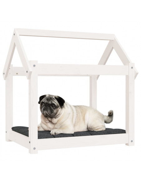 Cuccia per Cani Bianca 71x55x70 cm in Legno Massello di Pino