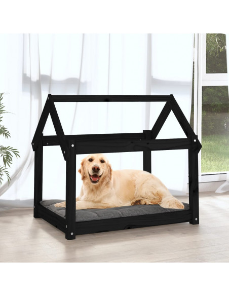 Cuccia per Cani Nera 81x60x70 cm in Legno Massello di Pino