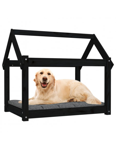 Cuccia per Cani Nera 81x60x70 cm in Legno Massello di Pino