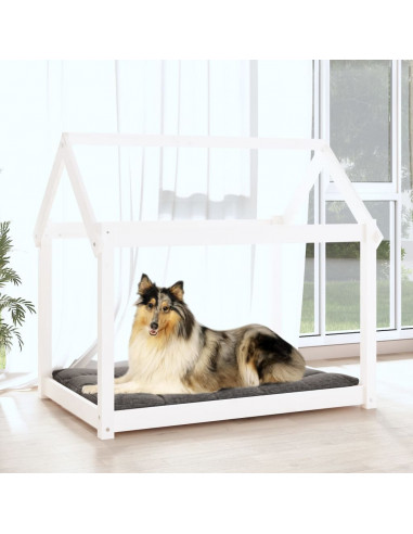 Cuccia per Cani Bianca 101x70x90 cm in Legno Massello di Pino
