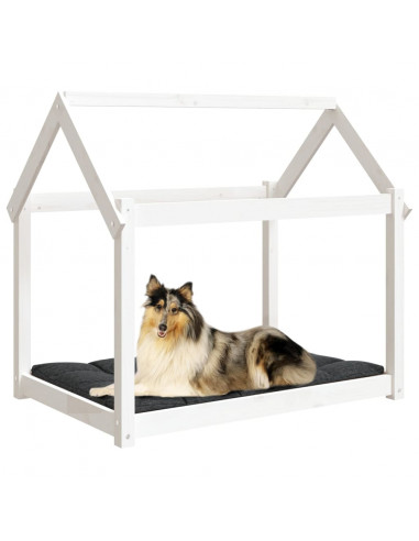 Cuccia per Cani Bianca 101x70x90 cm in Legno Massello di Pino