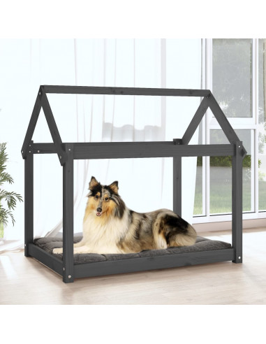 Cuccia per Cani Grigia 101x70x90 cm in Legno Massello di Pino