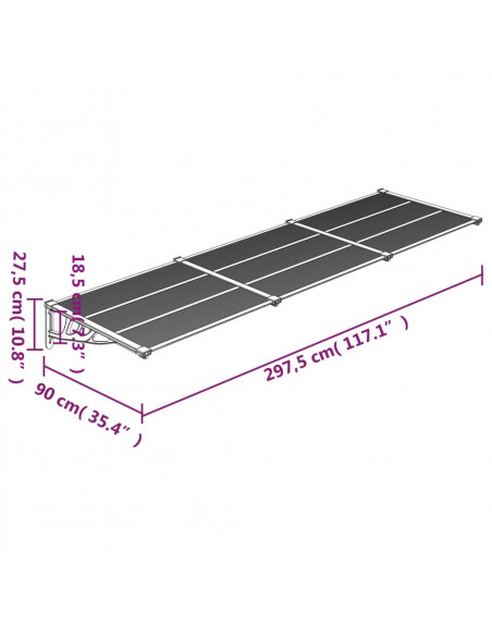 Tettoia per Porta Grigio e Trasparente 297,5x90cm Policarbonato