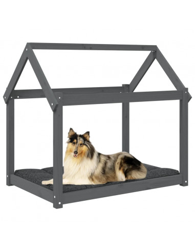 Cuccia per Cani Grigia 101x70x90 cm in Legno Massello di Pino