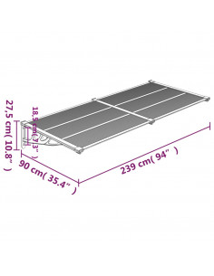 Tettoia per Porta Grigio e Trasparente 239x90 cm Policarbonato