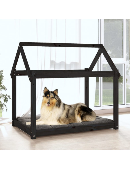 Cuccia per Cani Nera 101x70x90 cm in Legno Massello di Pino