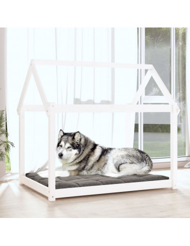 Cuccia per Cani Bianca 111x80x100 cm in Legno Massello di Pino
