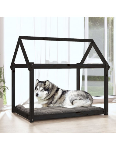 Cuccia per Cani Nera 111x80x100 cm in Legno Massello di Pino