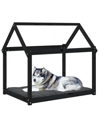 Cuccia per Cani Nera 111x80x100 cm in Legno Massello di Pino