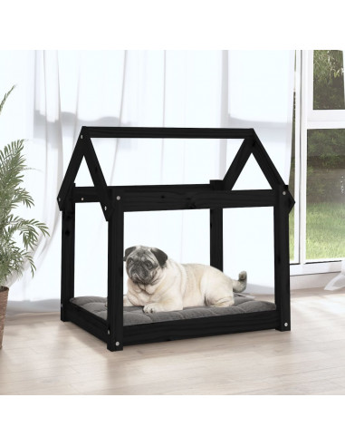 Cuccia per Cani Nera 71x55x70 cm in Legno Massello di Pino