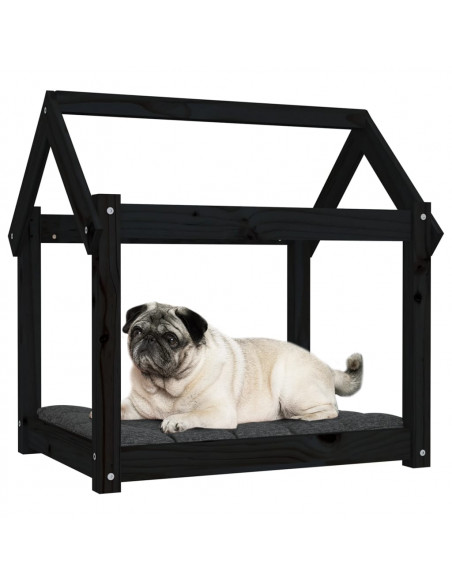 Cuccia per Cani Nera 71x55x70 cm in Legno Massello di Pino