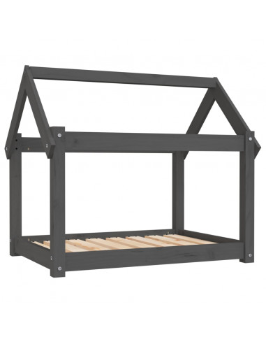 Cuccia per Cani Grigia 81x60x70 cm in Legno Massello di Pino