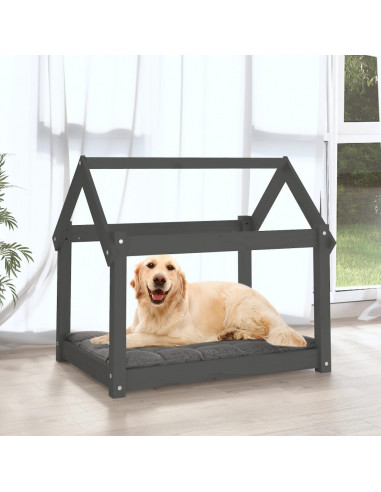 Cuccia per Cani Grigia 81x60x70 cm in Legno Massello di Pino