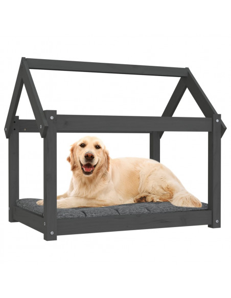 Cuccia per Cani Grigia 81x60x70 cm in Legno Massello di Pino