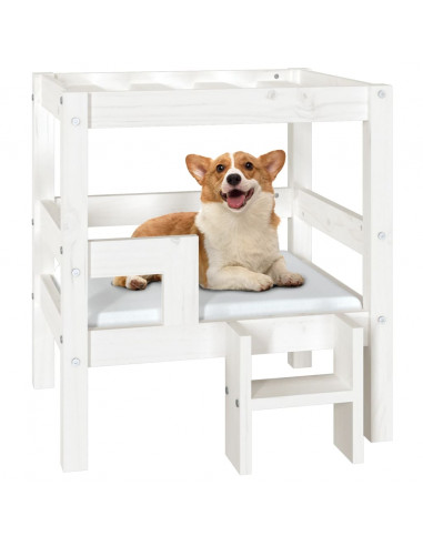 Cuccia per Cani Bianco 55,5x53,5x60cm in Legno Massello di Pino