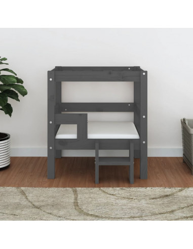 Cuccia per Cani Grigio 55,5x53,5x60cm in Legno Massello di Pino