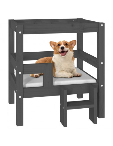 Cuccia per Cani Grigio 55,5x53,5x60cm in Legno Massello di Pino