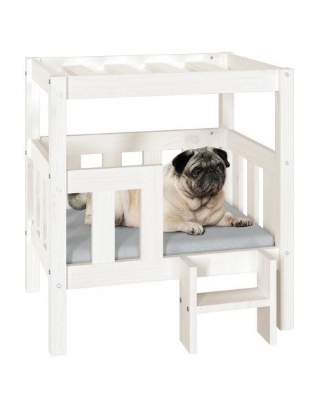 Cuccia per Cani Bianco 65,5x43x70 cm in Legno Massello di Pino