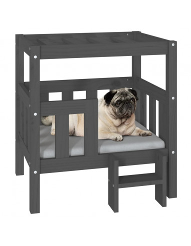 Cuccia per Cani Grigio 65,5x43x70 cm in Legno Massello di Pino