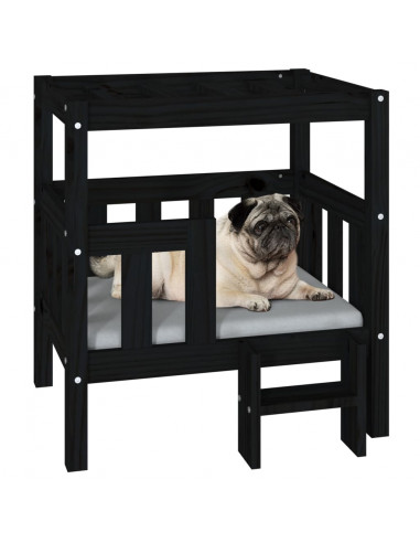 Cuccia per Cani Nera 65,5x43x70 cm in Legno Massello di Pino
