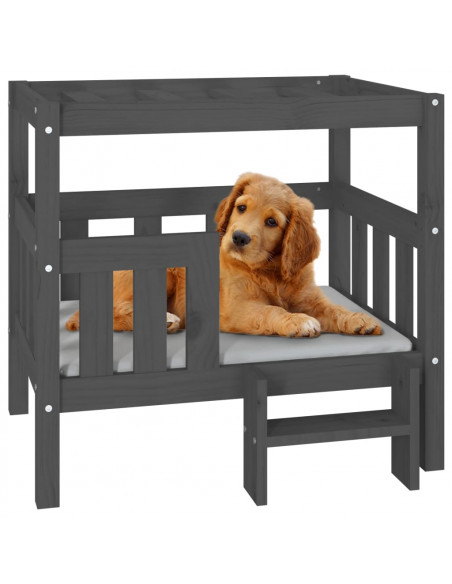 Cuccia per Cani Grigio 75,5x63,5x70cm in Legno Massello di Pino