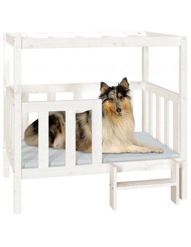 Cuccia per Cani Bianca 105,5x83,5x100 cm Legno Massello di Pino