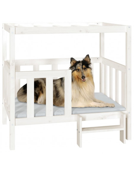 Cuccia per Cani Bianca 105,5x83,5x100 cm Legno Massello di Pino