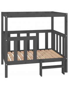 Cuccia per Cani Grigia 105,5x83,5x100cm Legno Massello di Pino 2