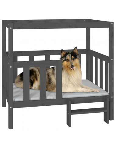 Cuccia per Cani Grigia 105,5x83,5x100cm Legno Massello di Pino
