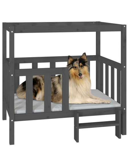 Cuccia per Cani Grigia 105,5x83,5x100cm Legno Massello di Pino