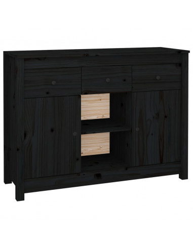 Credenza Nera 100x35x74,5 cm in Legno Massello di Pino