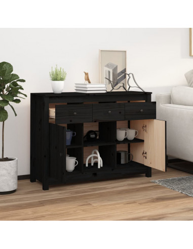 Credenza Nera 100x35x74,5 cm in Legno Massello di Pino
