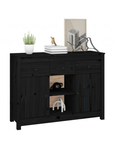 Credenza Nera 100x35x74,5 cm in Legno Massello di Pino