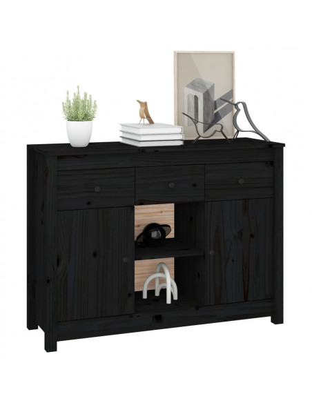 Credenza Nera 100x35x74,5 cm in Legno Massello di Pino