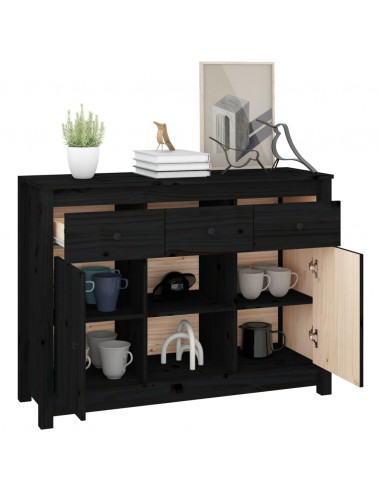 Credenza Nera 100x35x74,5 cm in Legno Massello di Pino