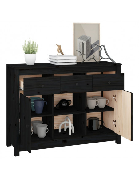 Credenza Nera 100x35x74,5 cm in Legno Massello di Pino