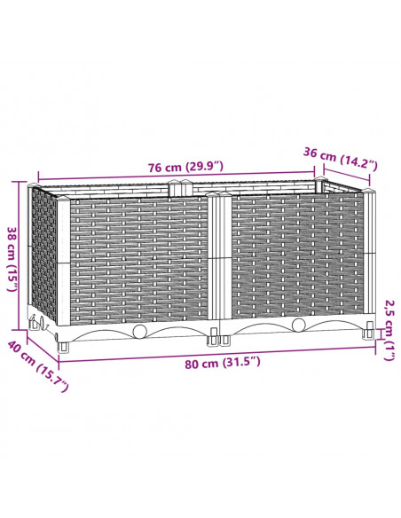 Fioriera Rialzata 80x40x38 cm in Polipropilene