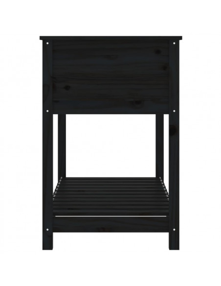 Fioriera con Mensola Nera 111,5x54x81cm Legno Massello di Pino
