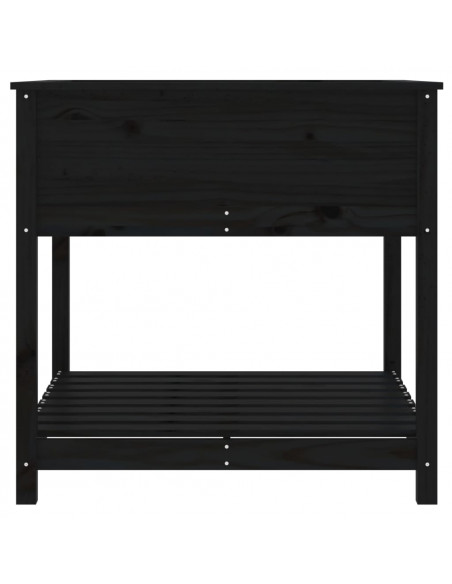 Fioriera con Mensola Nera 82,5x82,5x81cm Legno Massello di Pino