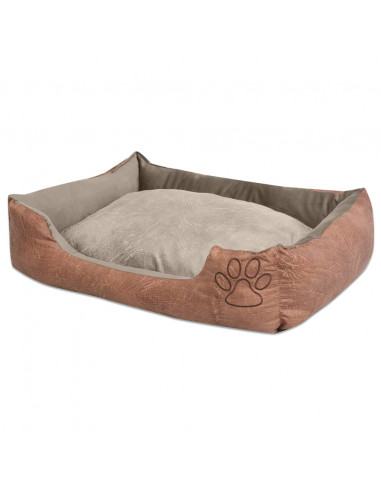 Cuccia per Cani con Cuscino in Pelle Sintetica Taglia L Beige