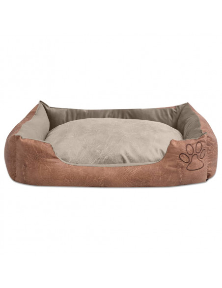 Cuccia per Cani con Cuscino in Pelle Sintetica Taglia L Beige